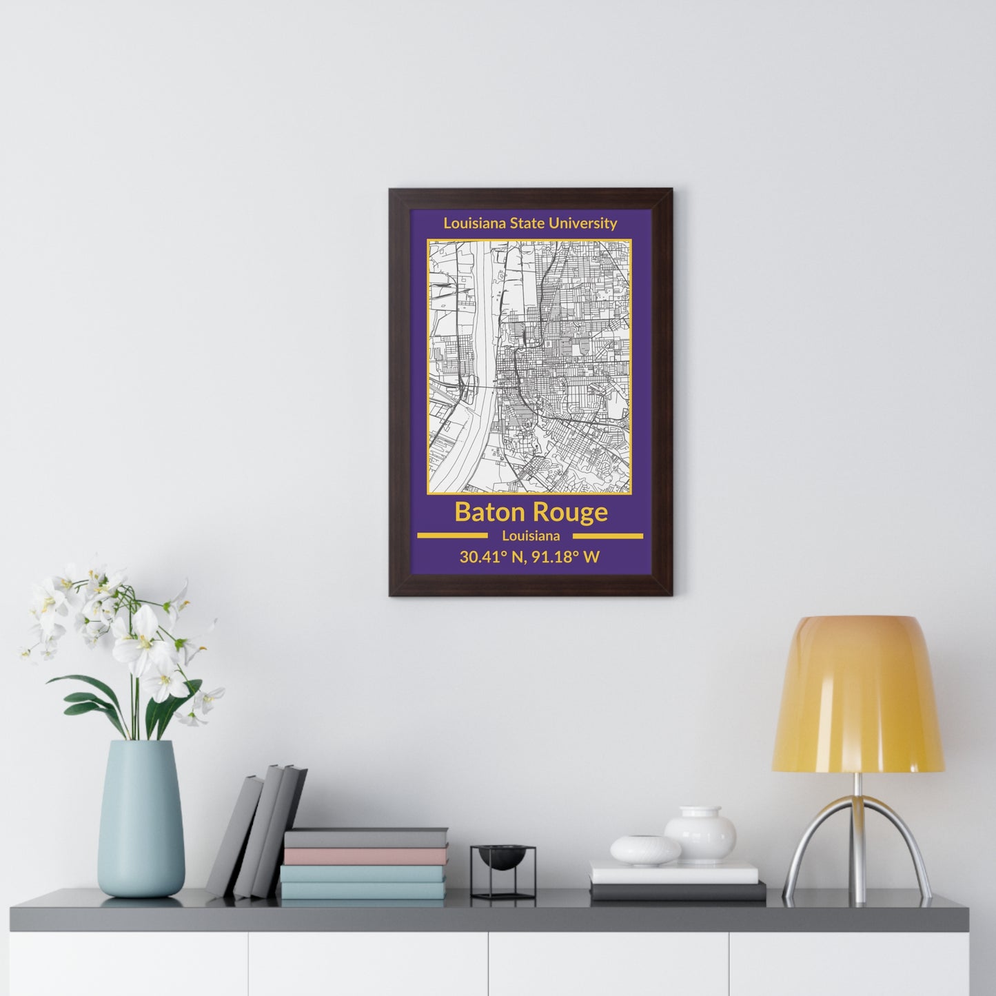 Map of Baton Rouge, Louisiana Poster (Team Colors)