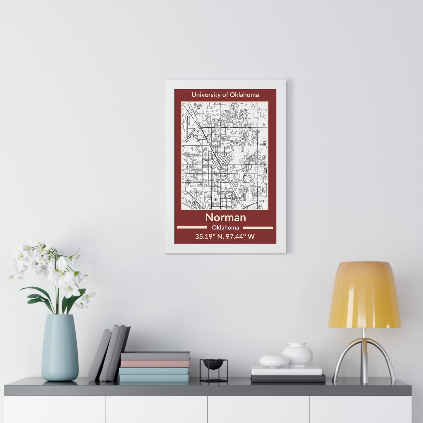 Map of Norman, Oklahoma Poster (Team Colors)