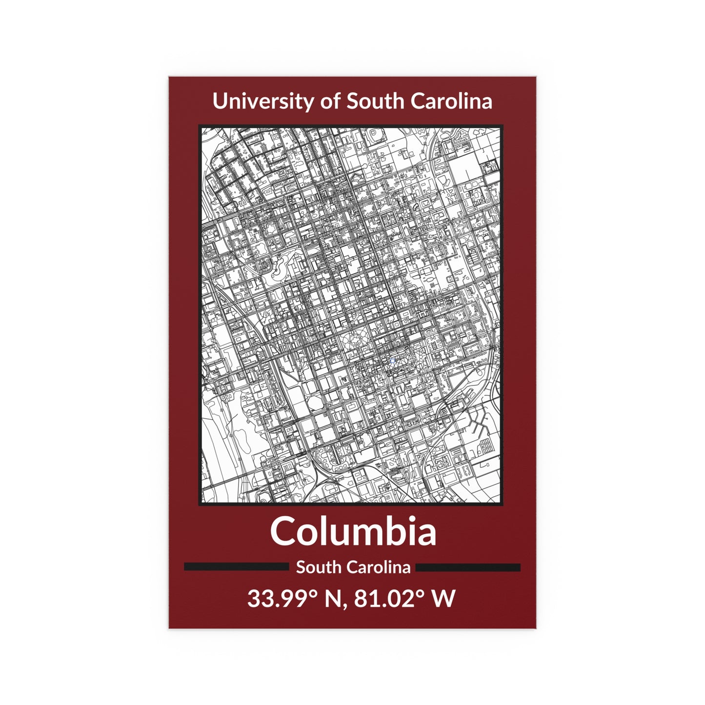 Map of Columbia, South Carolina Poster no Frame (Team Colors)