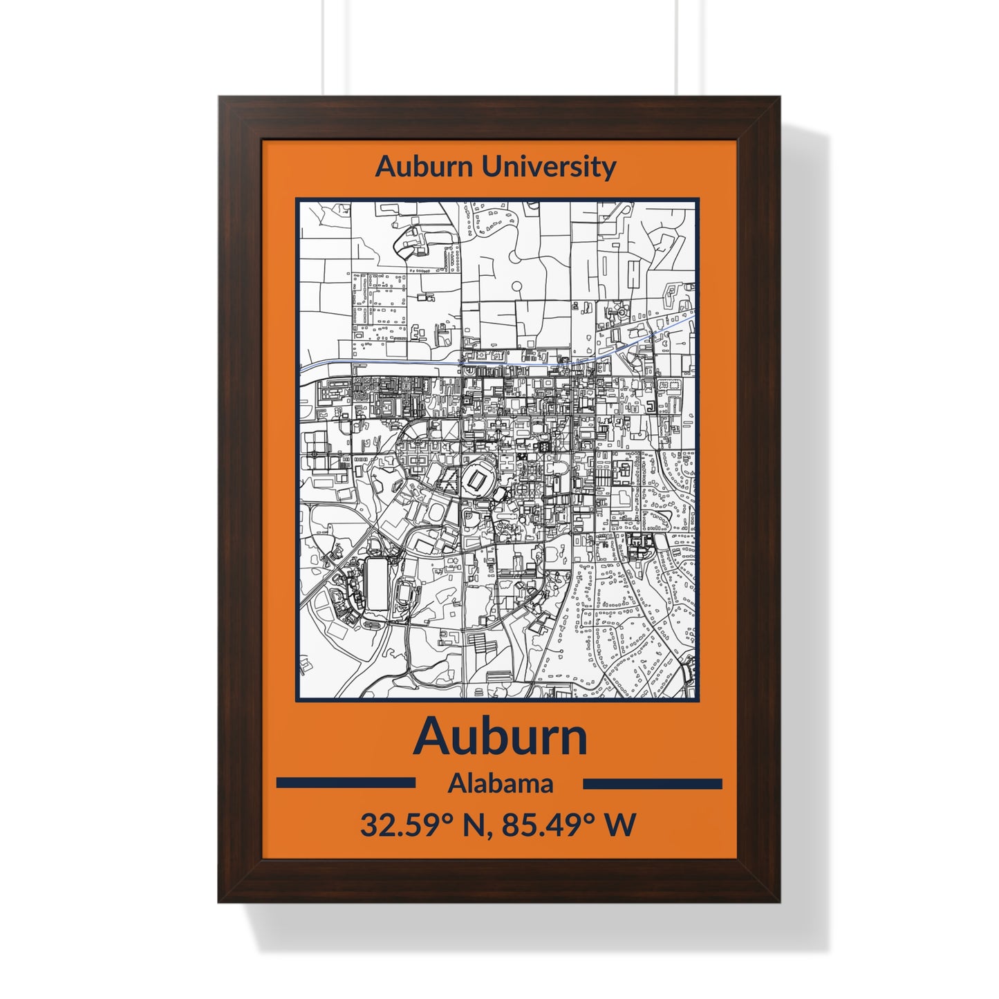 Map of Auburn, Alabama Poster (Team Colors)