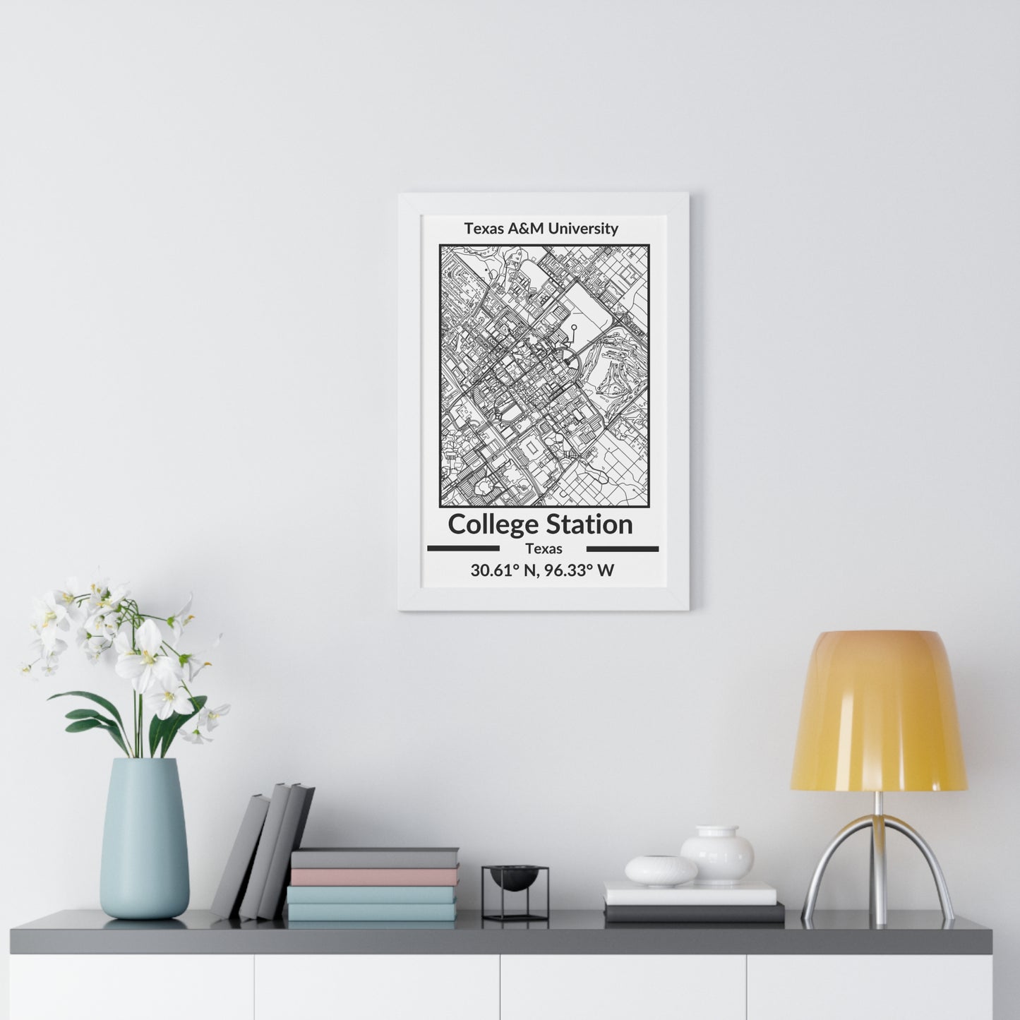 Map of College Station, Texas Poster (Black and White)