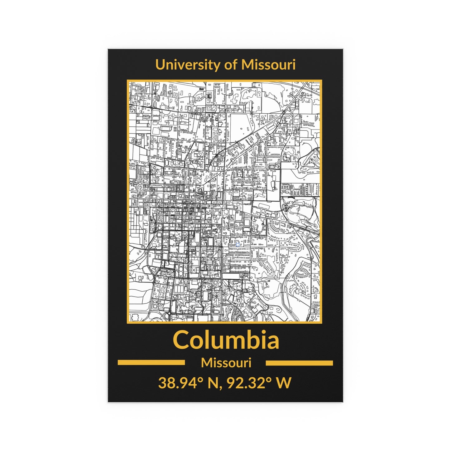 Map of Columbia, Missouri Poster no Frame (Team Colors)