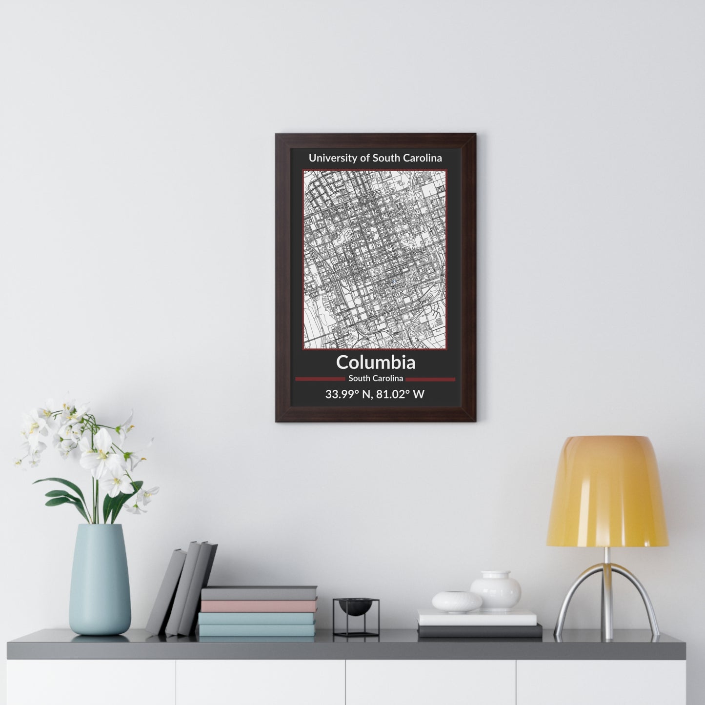 Map of Columbia, South Carolina Poster (Team Colors)