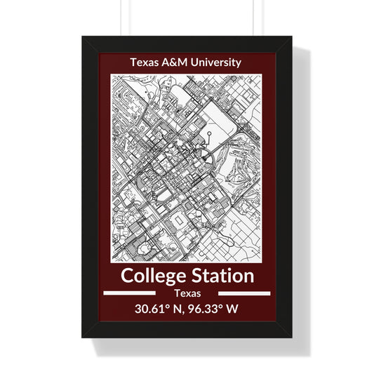 Map of College Station, Texas Poster (Team Colors)