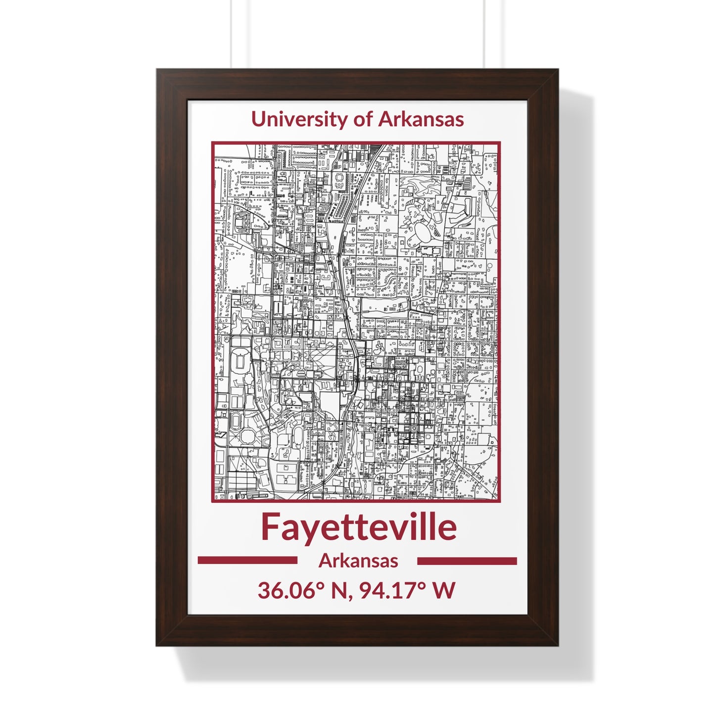 Map of Fayetteville, Arkansas Poster (Team Colors)