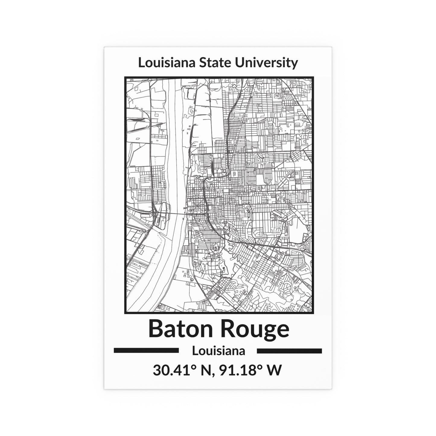 Map of Baton Rouge, Louisiana Poster no Frame (Black and White)