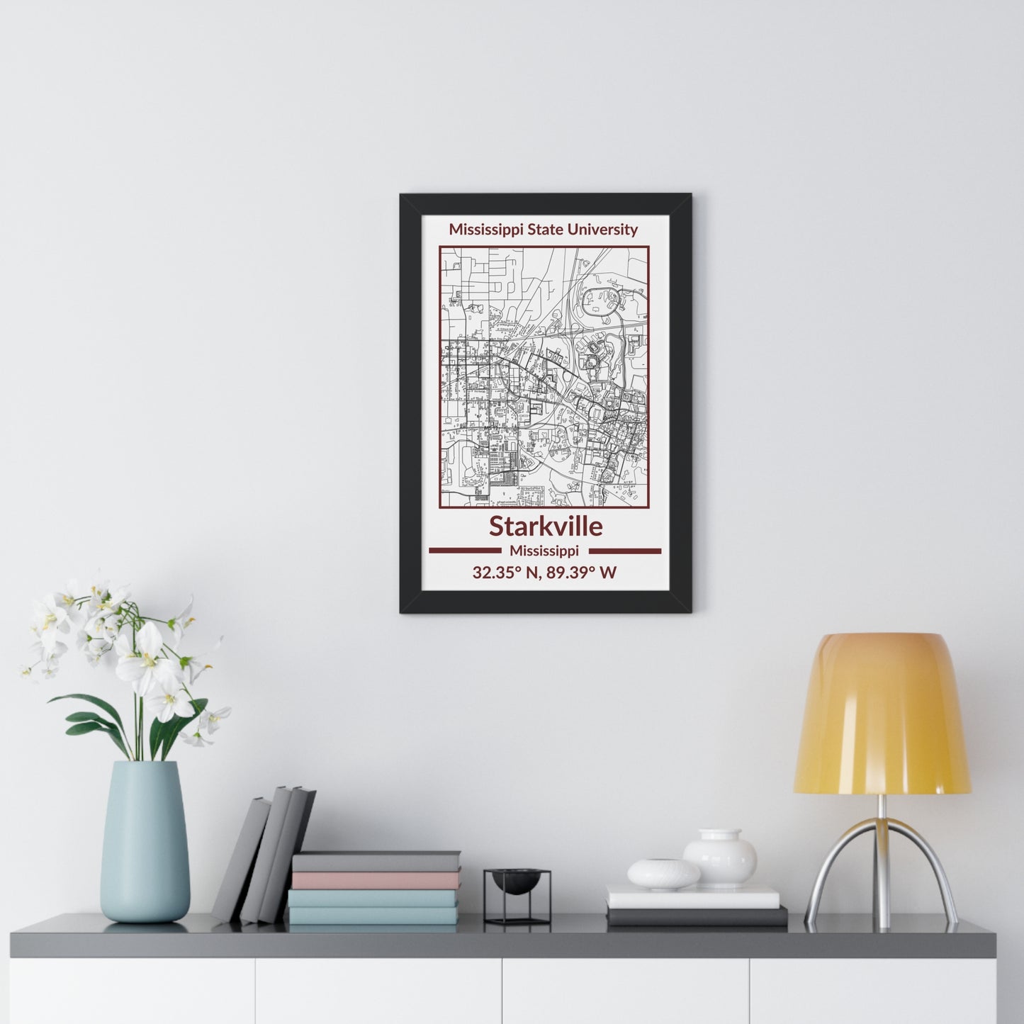 Map of Starkville, Mississippi Poster (Team Colors)