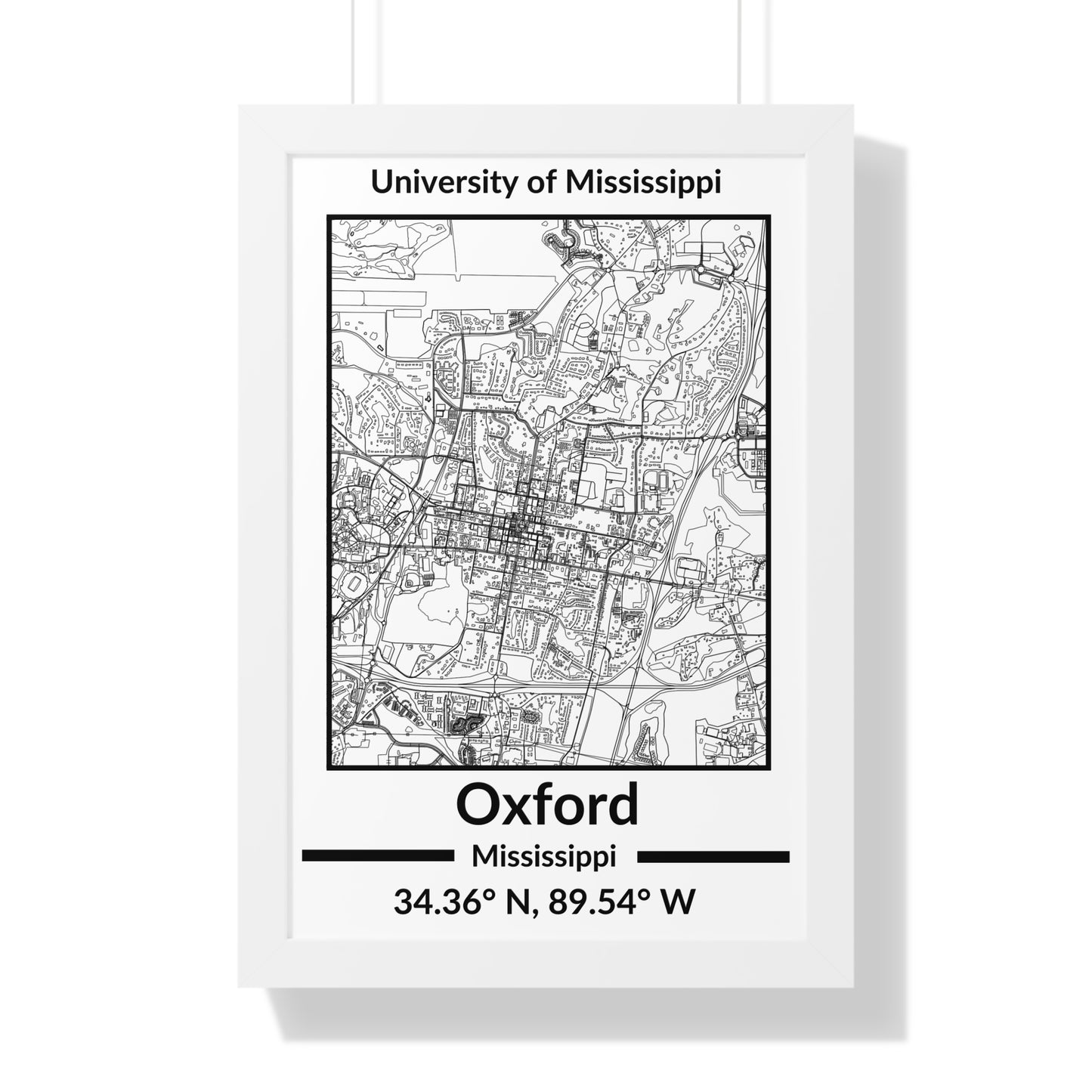 Map of Oxford, Mississippi Poster (Black and White)