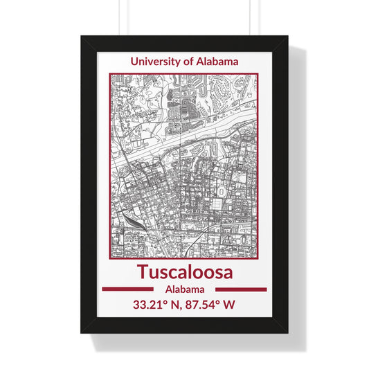 Map of Tuscaloosa, Alabama Poster (Team Colors)