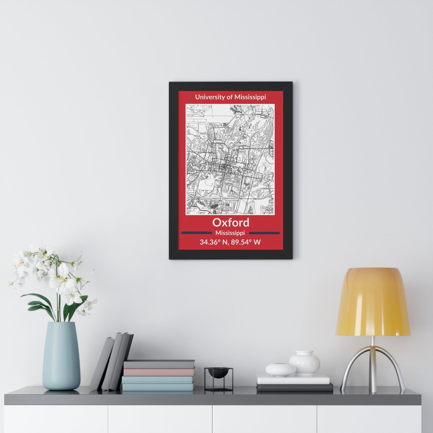 Map of Oxford, Mississippi Poster (Team Colors)