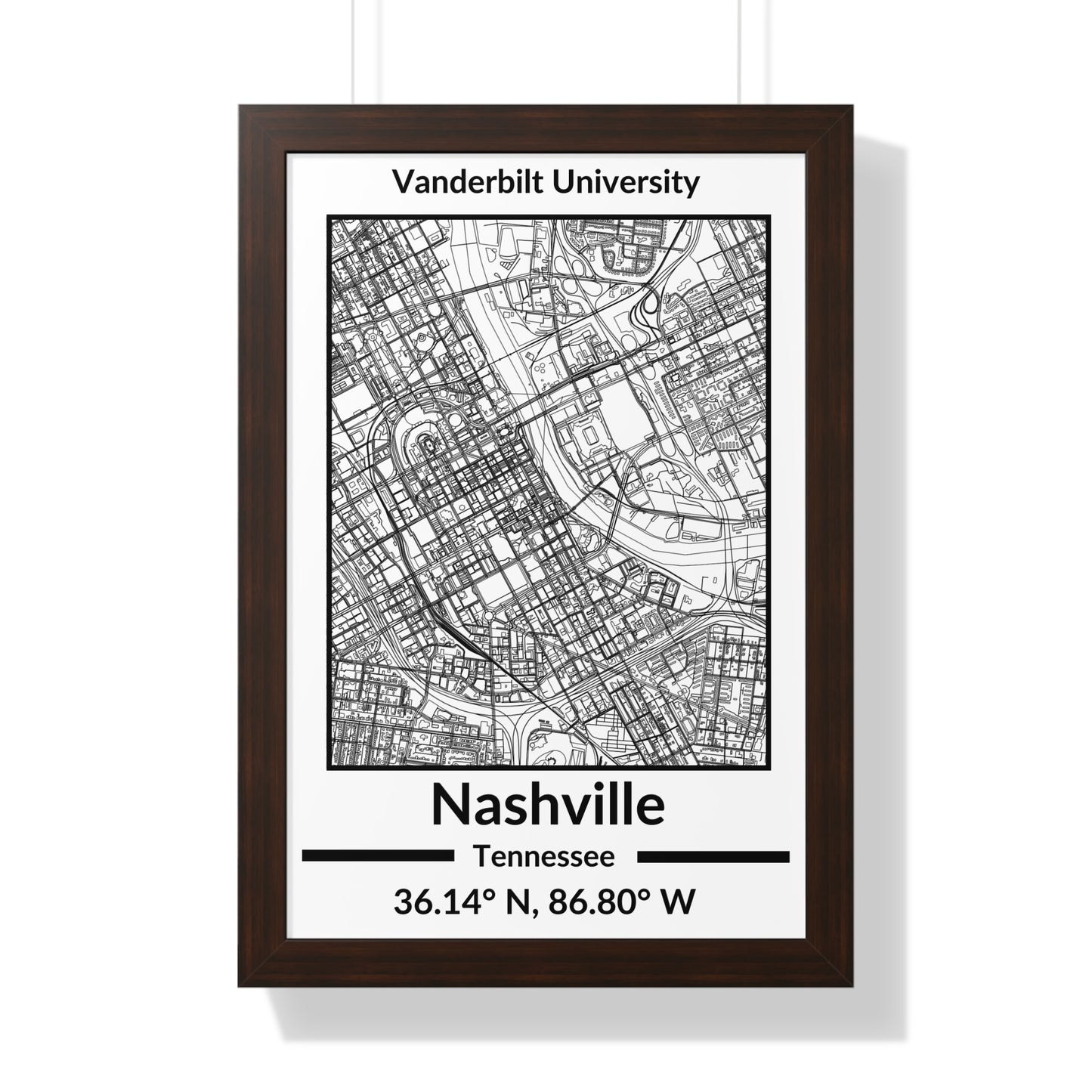 Map of Nashville, Tennessee Poster (Black and White)