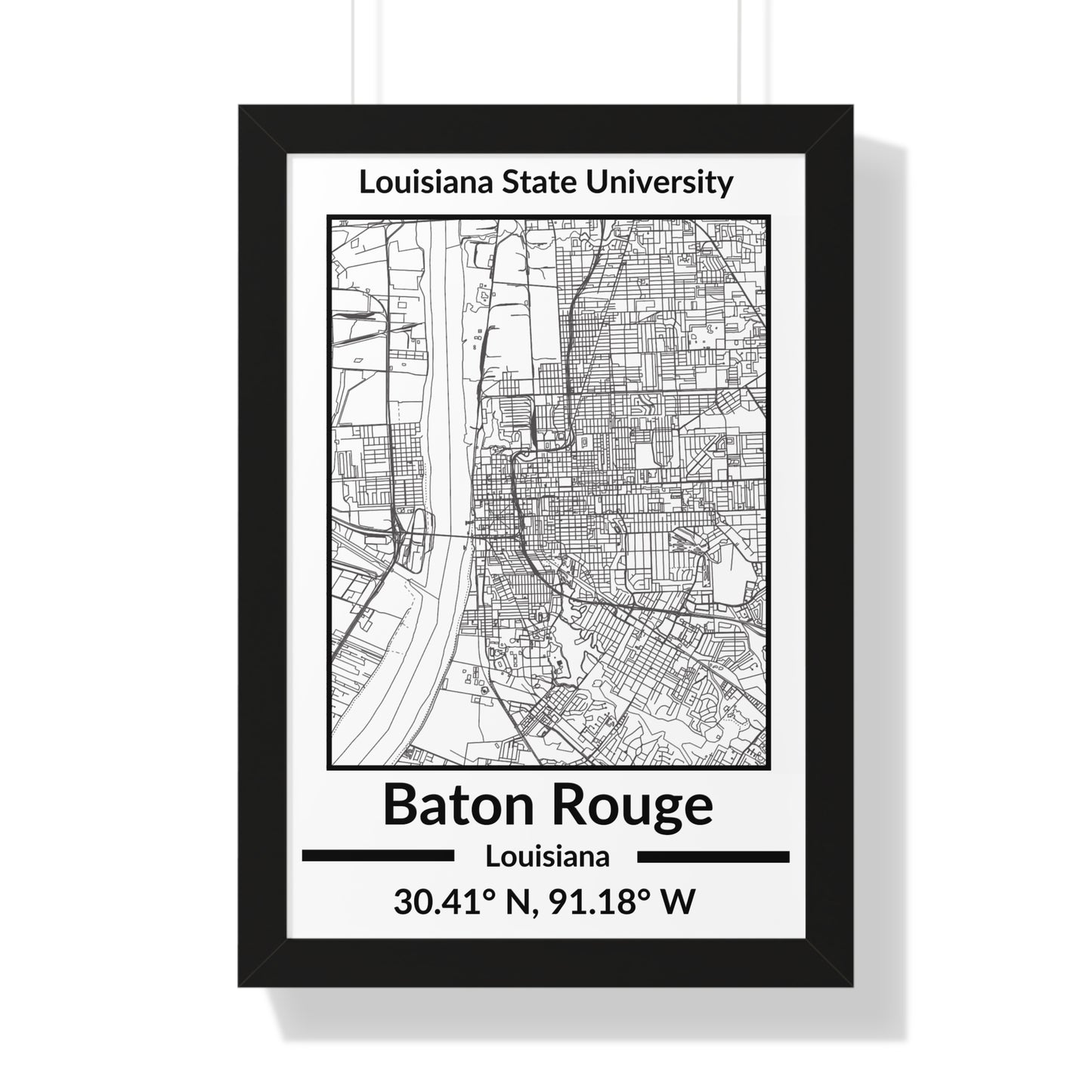 Map of Baton Rouge, Louisiana Poster (Black and White)