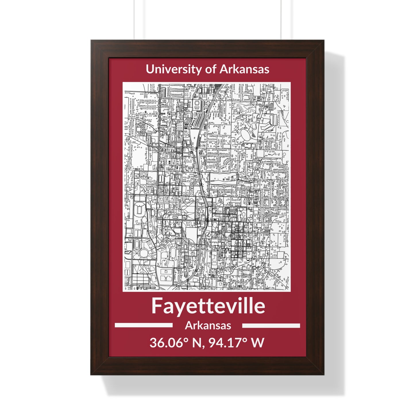 Map of Fayetteville, Arkansas Poster (Team Colors)