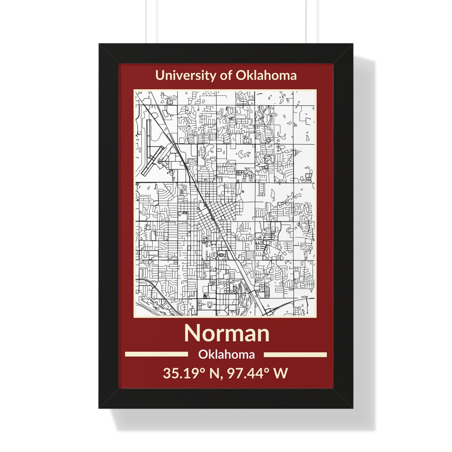 Map of Norman, Oklahoma Poster (Team Colors)