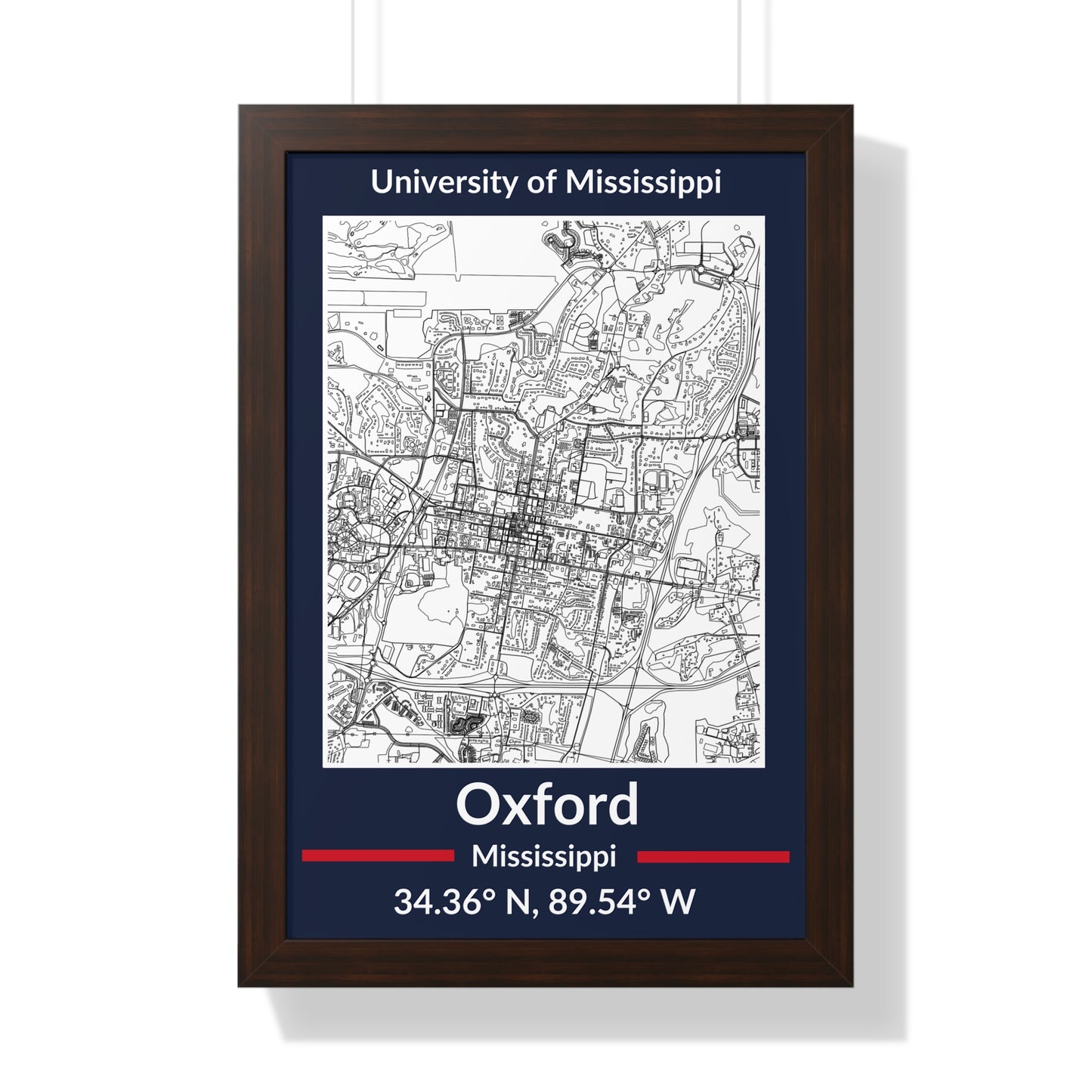 Map of Oxford, Mississippi Poster (Team Colors)