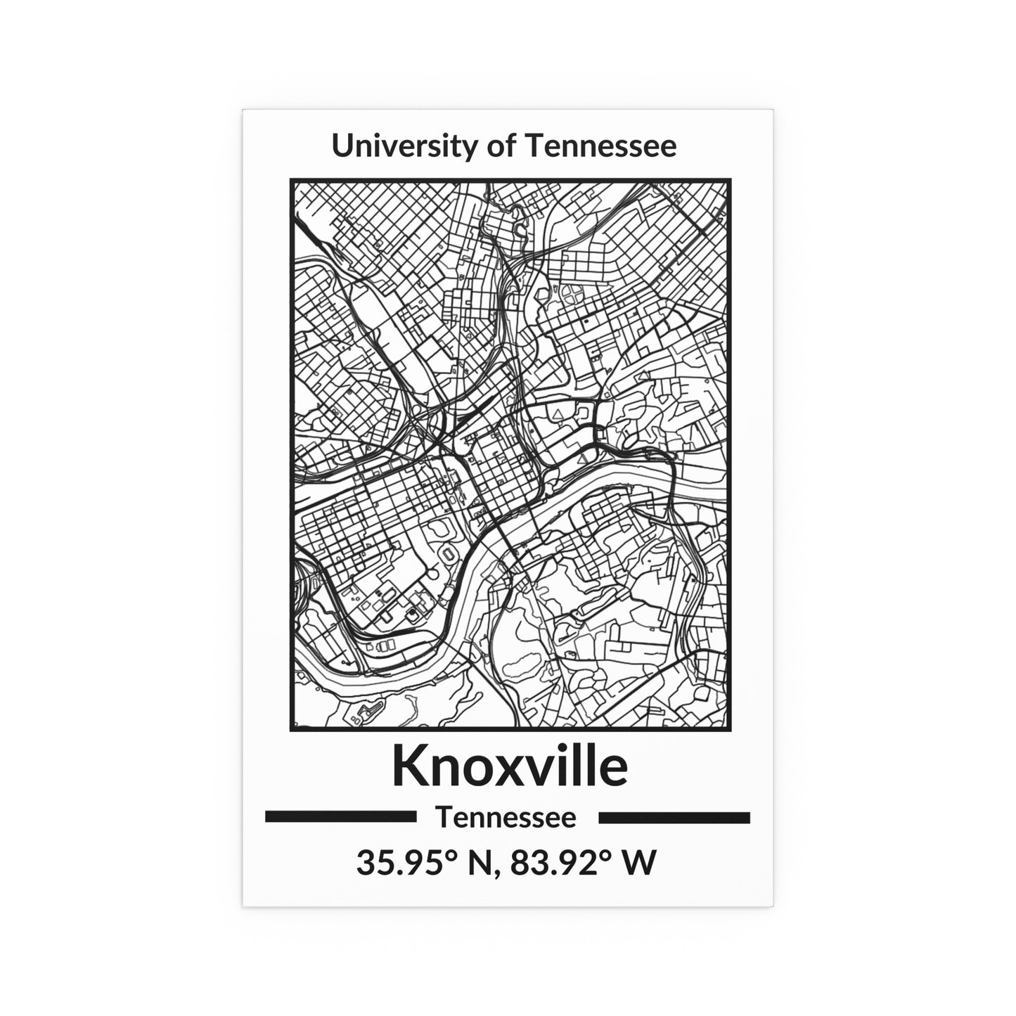 Map of Knoxville, Tennessee Poster no Frame (Black and White)