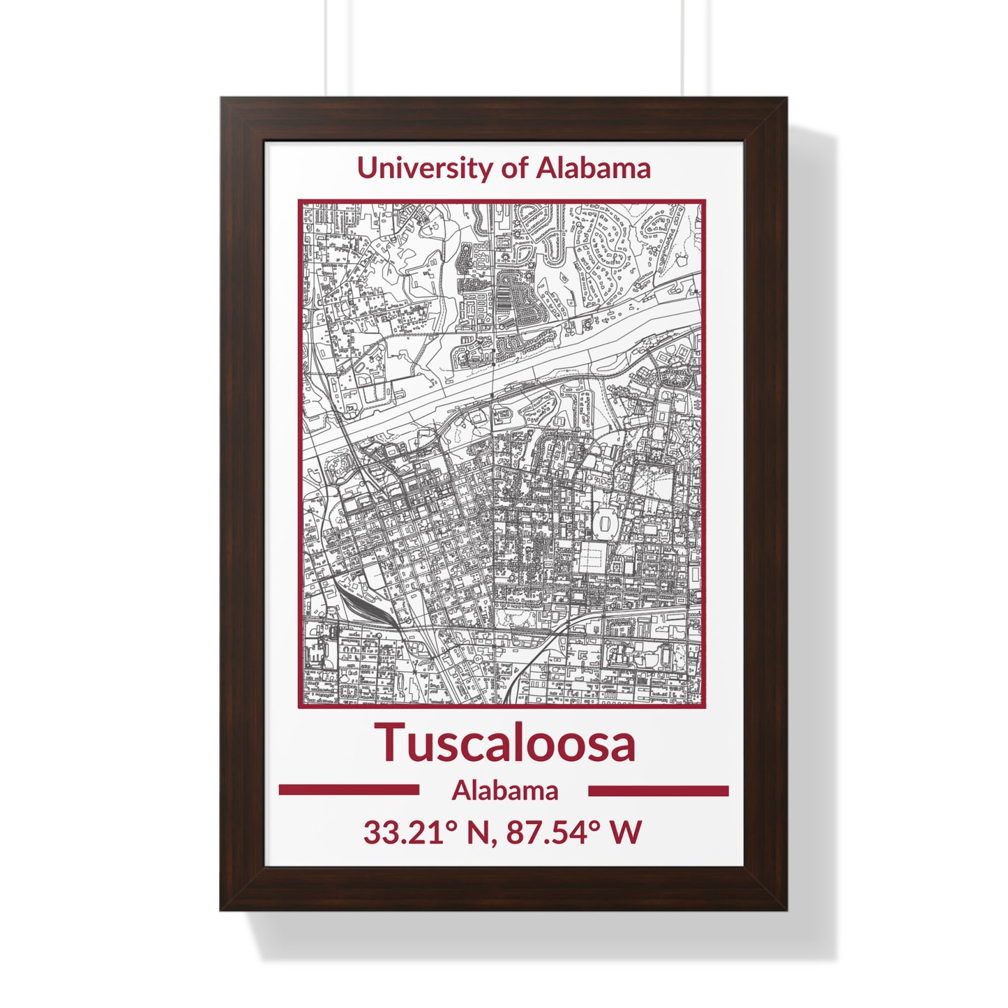 Map of Tuscaloosa, Alabama Poster (Team Colors)