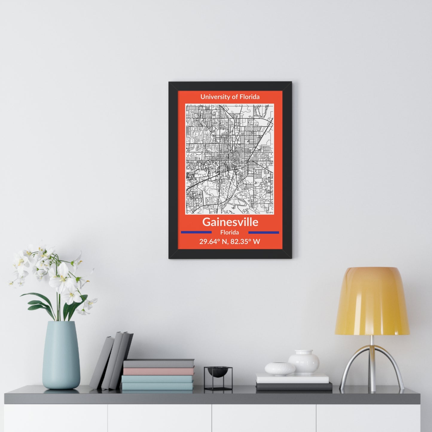 Map of Gainesville, Florida Poster (Team Colors)