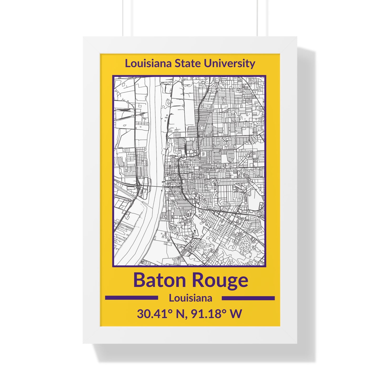 Map of Baton Rouge, Louisiana Poster (Team Colors)