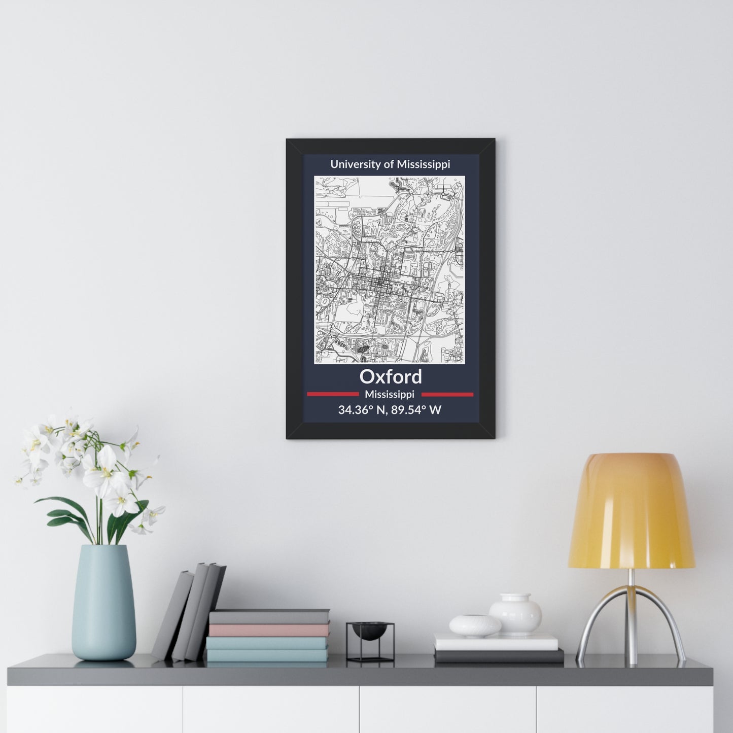 Map of Oxford, Mississippi Poster (Team Colors)