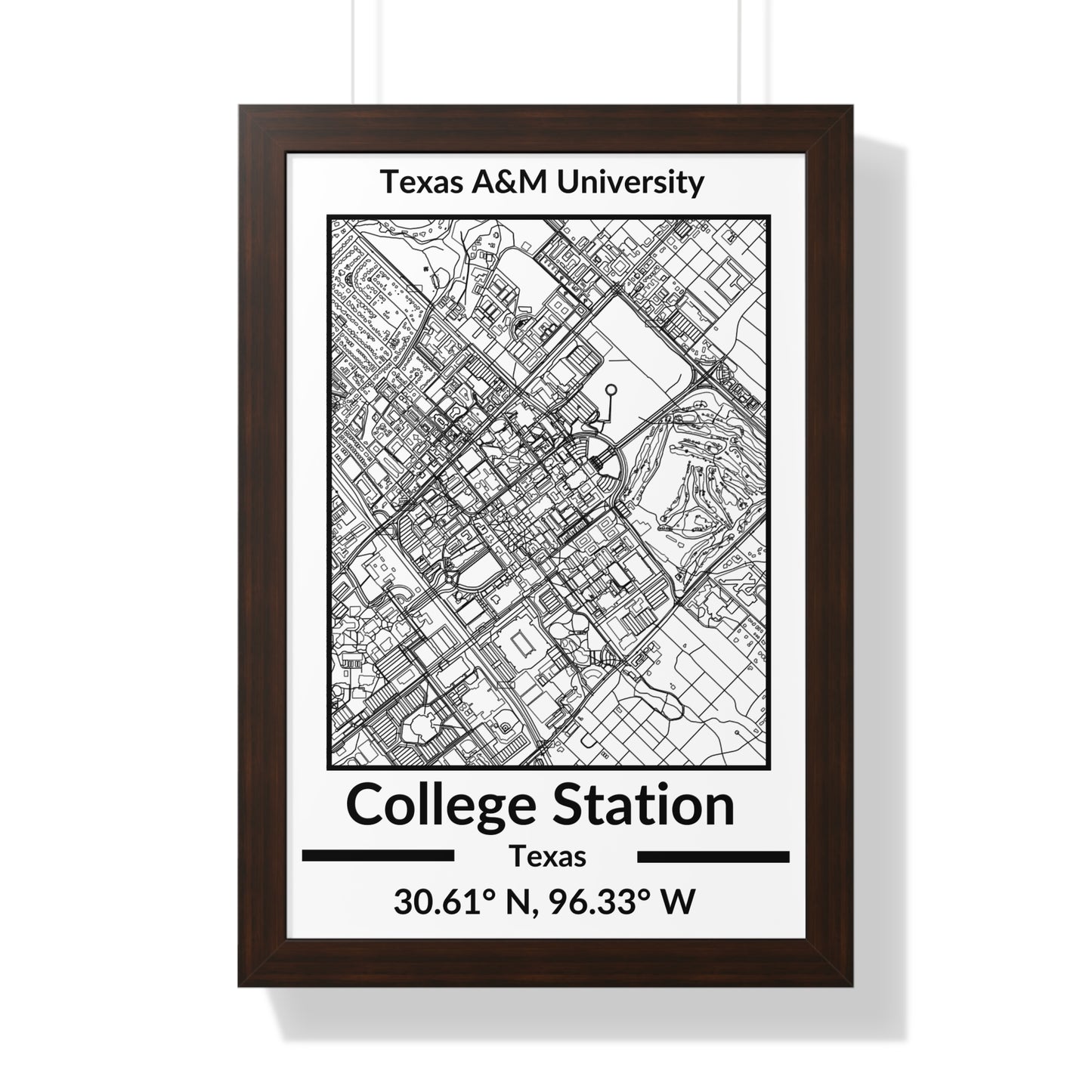 Map of College Station, Texas Poster (Black and White)