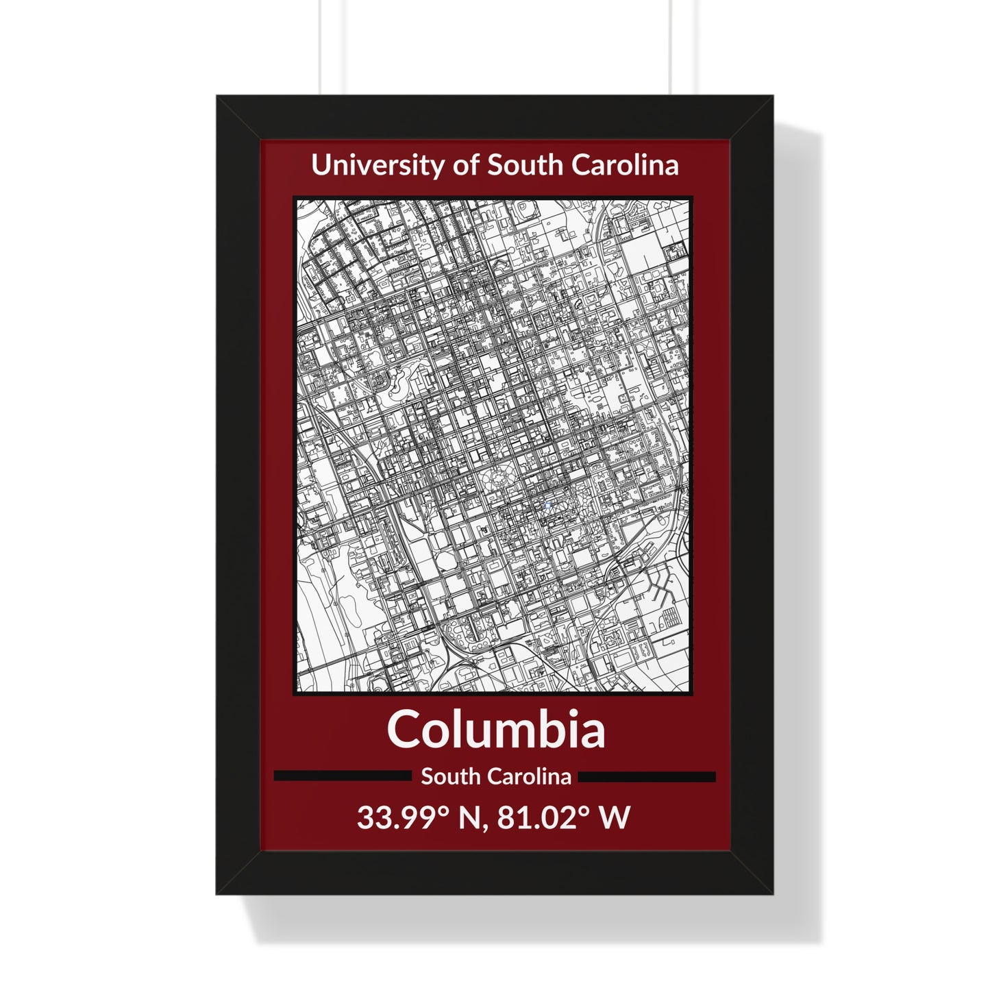 Map of Columbia, South Carolina Poster (Team Colors)