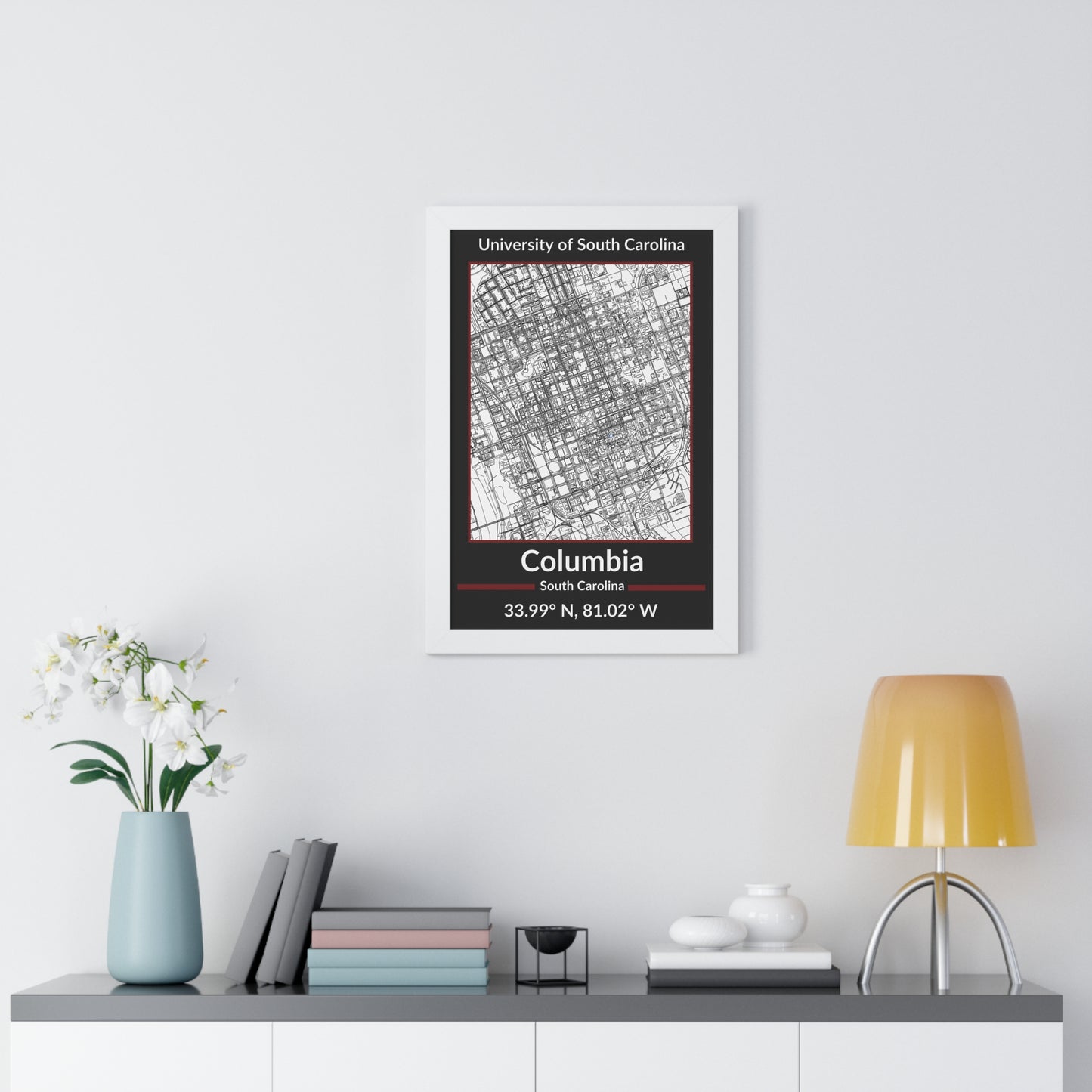 Map of Columbia, South Carolina Poster (Team Colors)