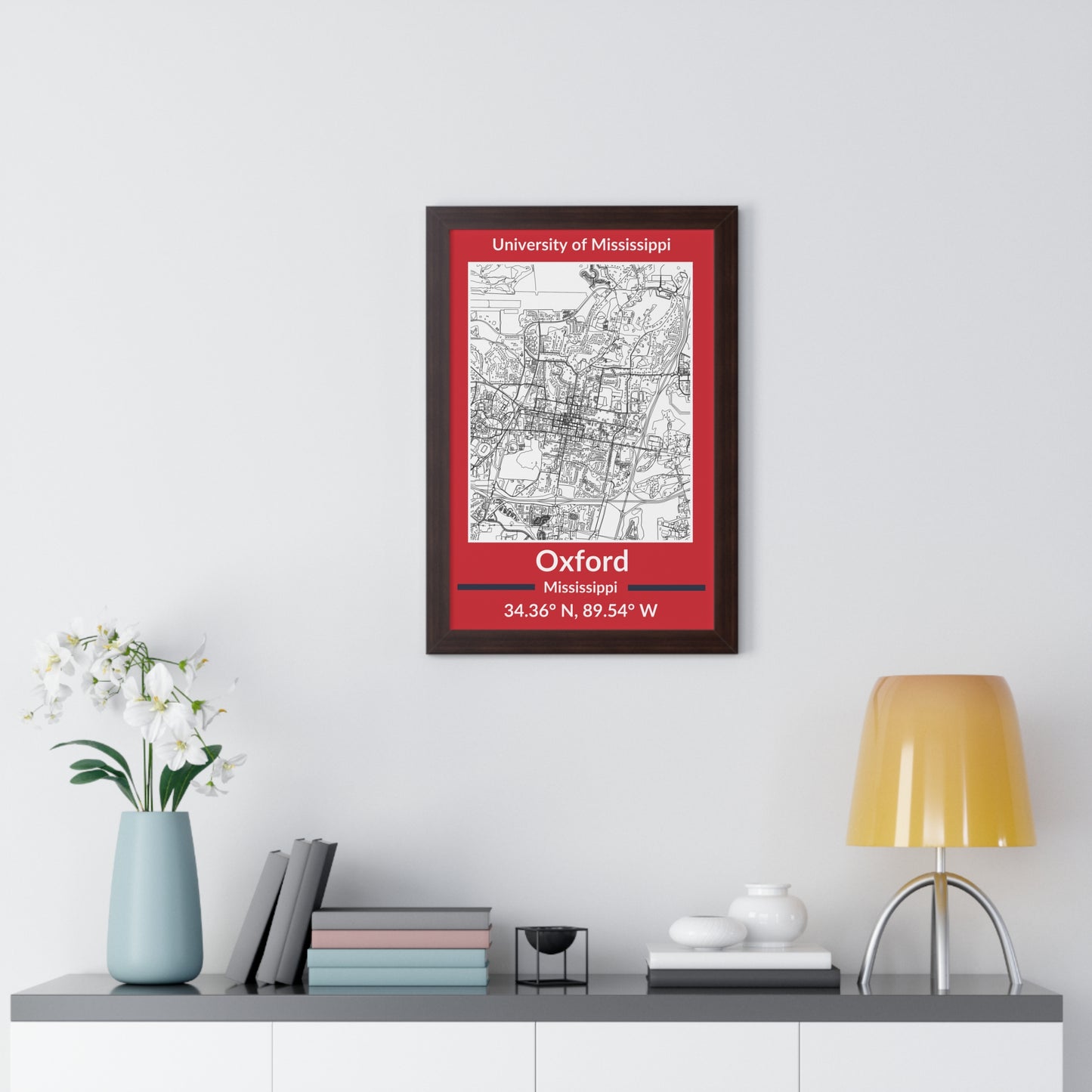 Map of Oxford, Mississippi Poster (Team Colors)