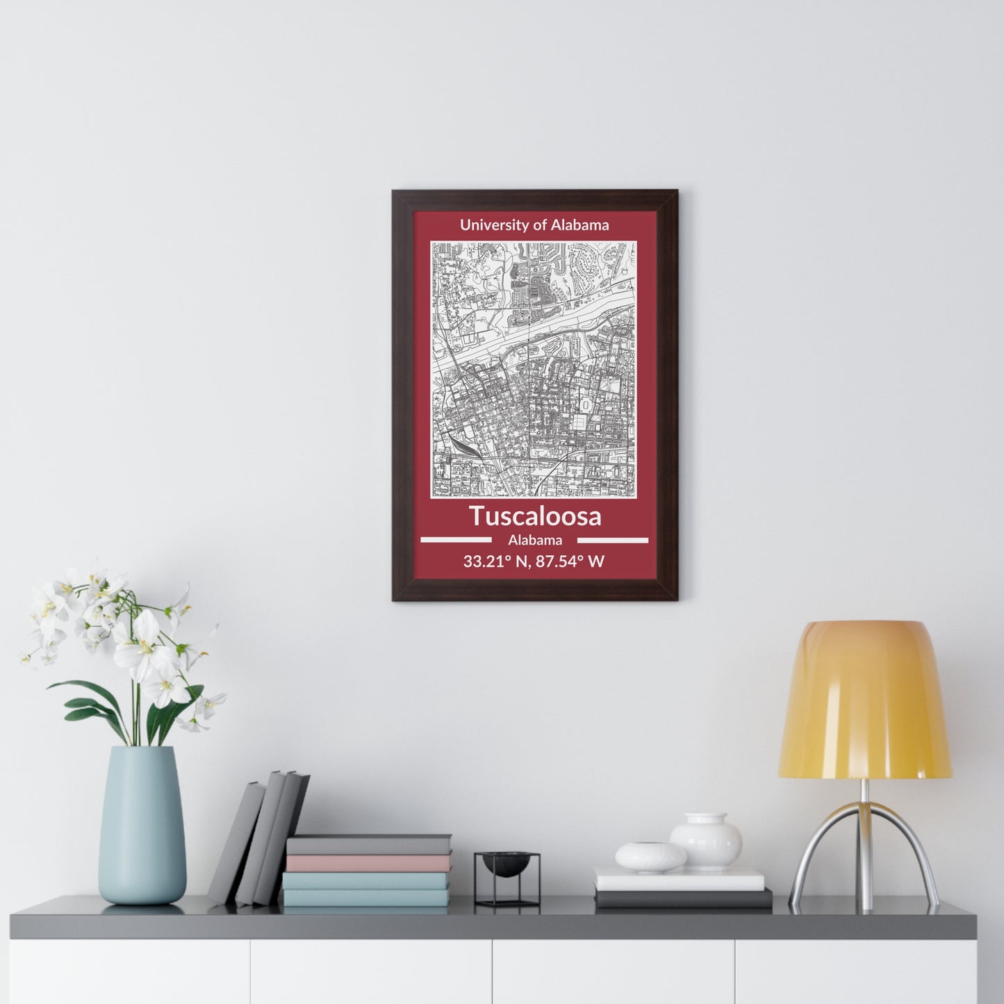 Map of Tuscaloosa, Alabama Poster (Team Colors)