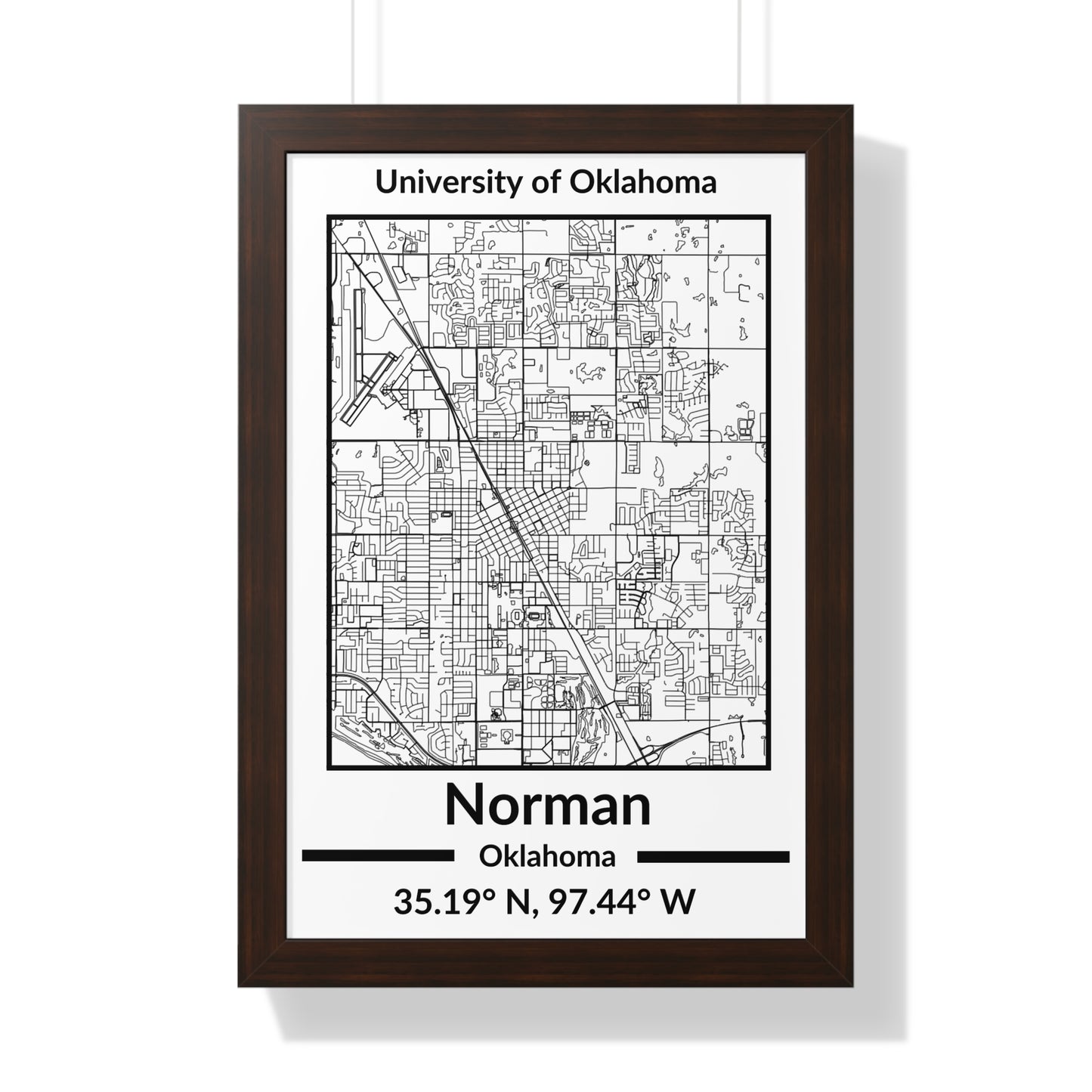 Map of Norman, Oklahoma Poster (Black and White)