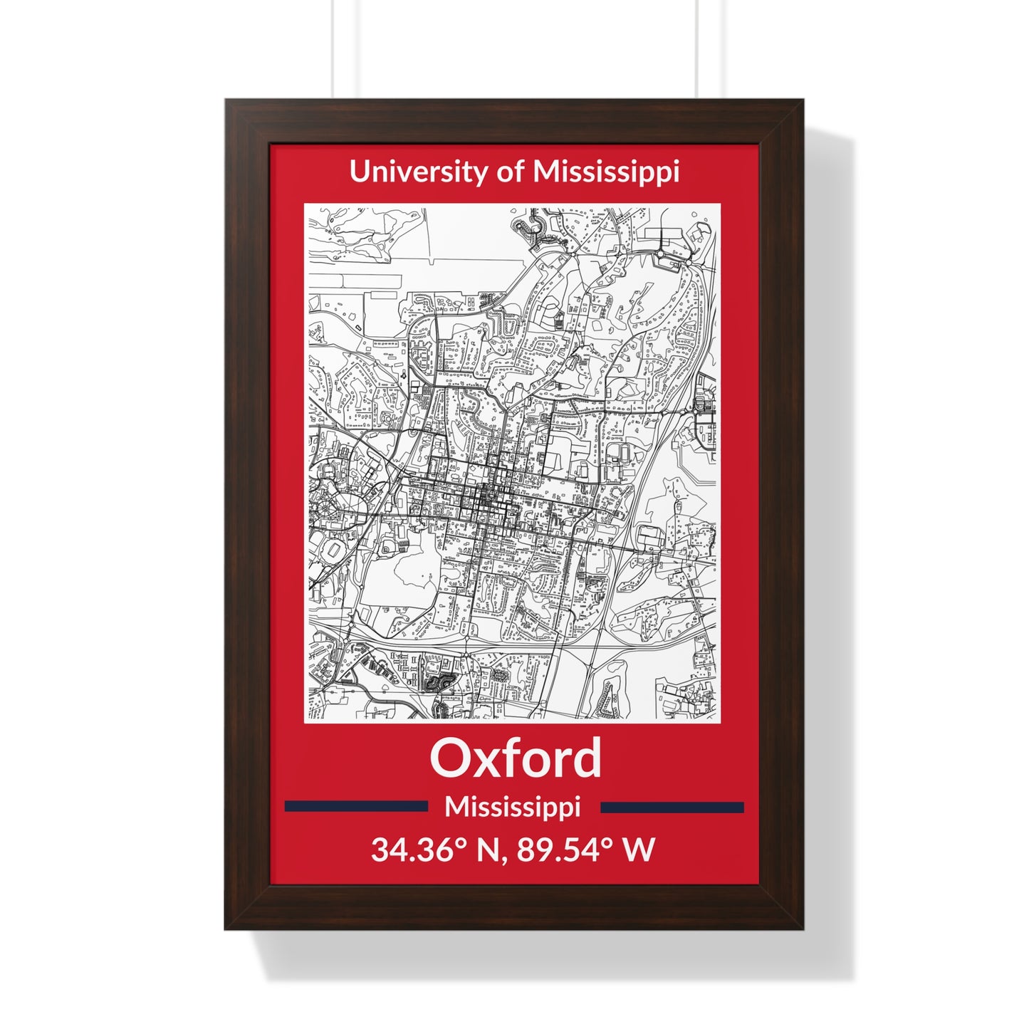 Map of Oxford, Mississippi Poster (Team Colors)