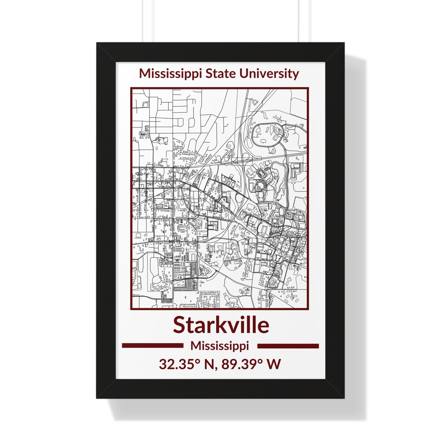 Map of Starkville, Mississippi Poster (Team Colors)