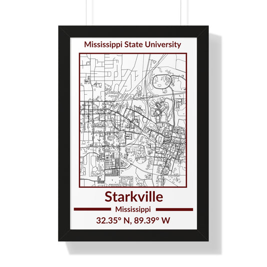 Map of Starkville, Mississippi Poster (Team Colors)