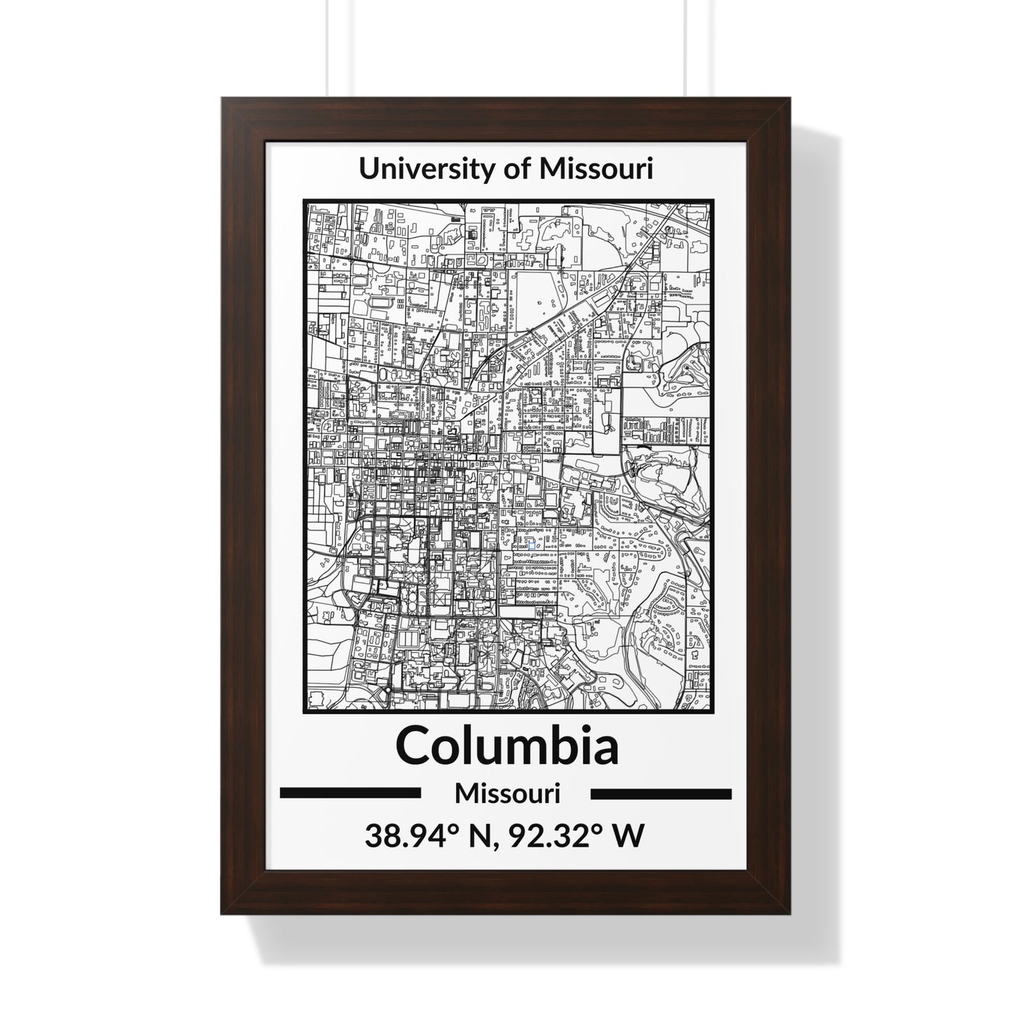 Map of Columbia, Missouri Poster (Black and White)