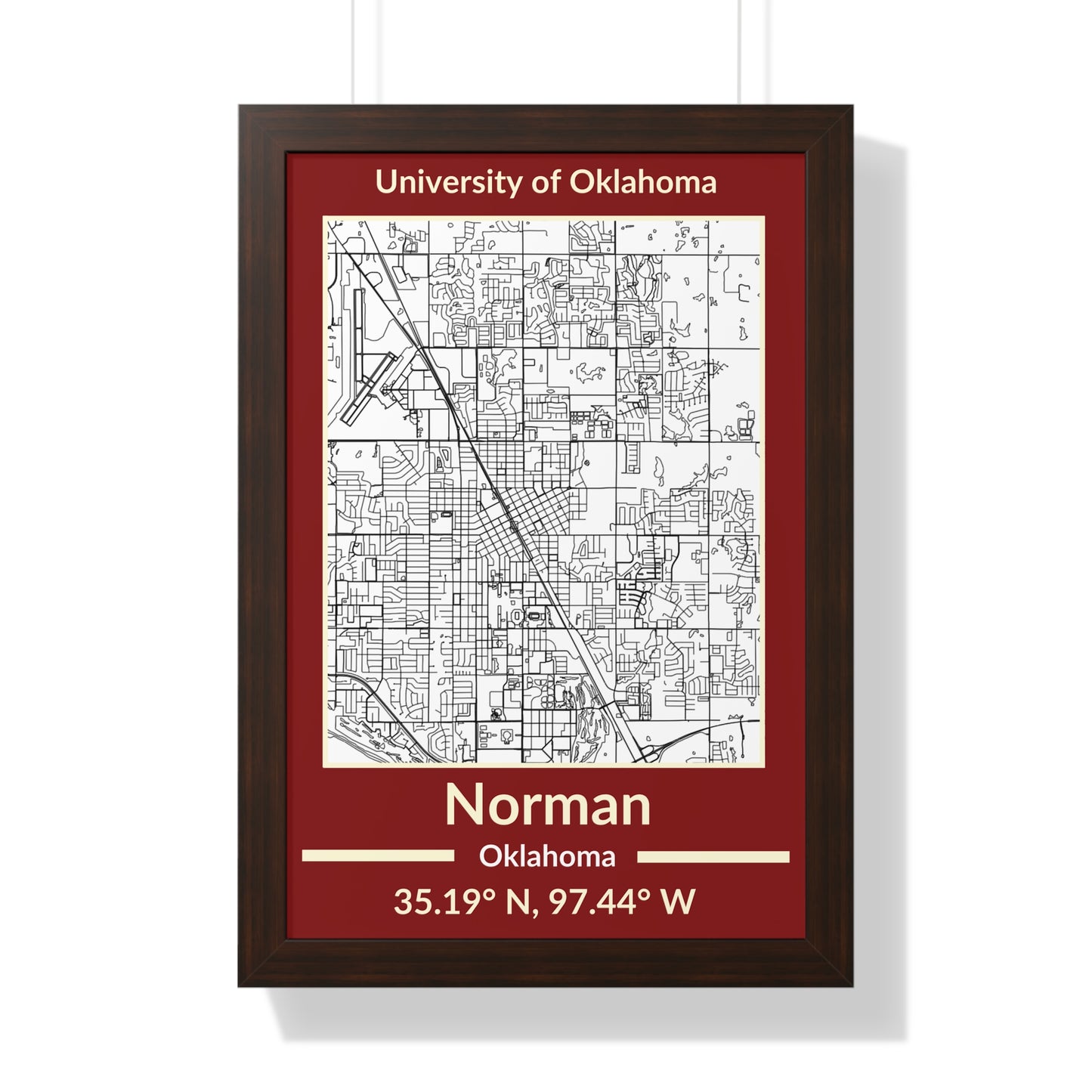 Map of Norman, Oklahoma Poster (Team Colors)