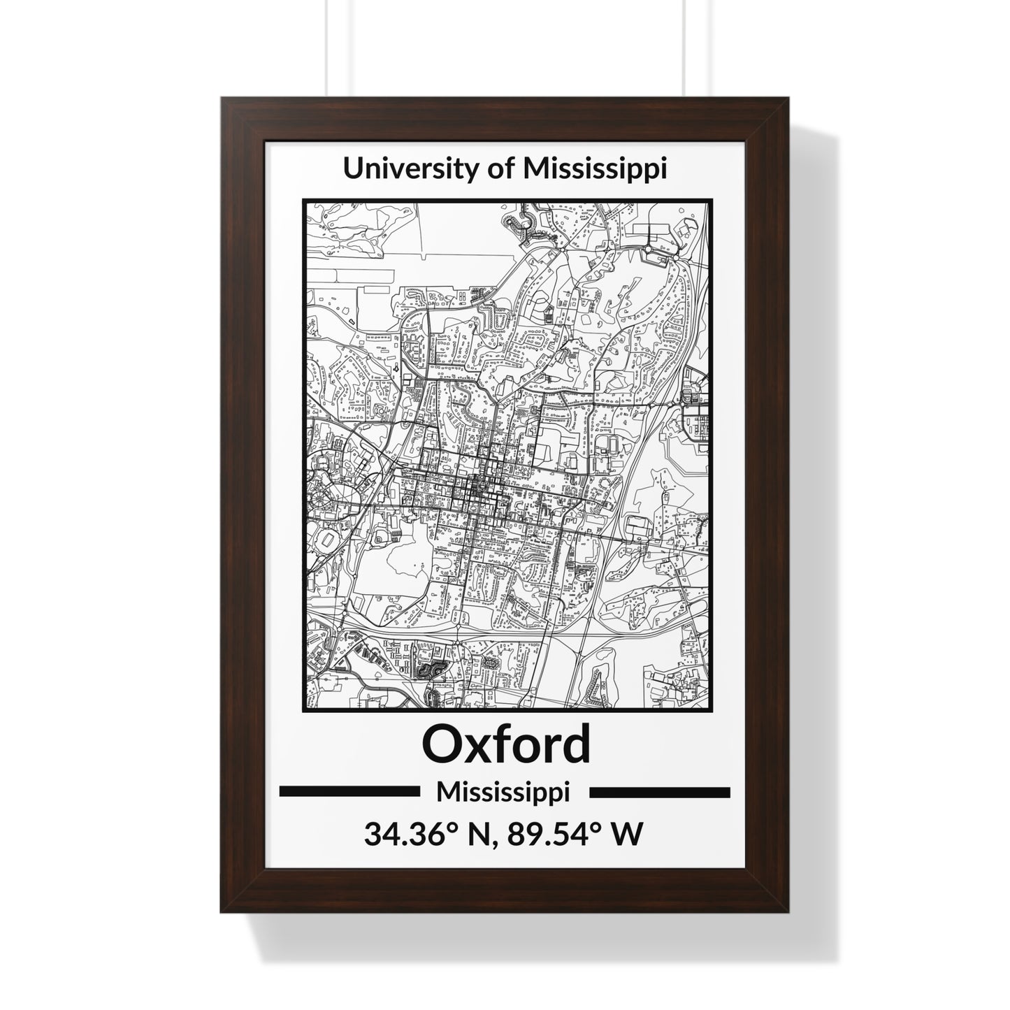 Map of Oxford, Mississippi Poster (Black and White)