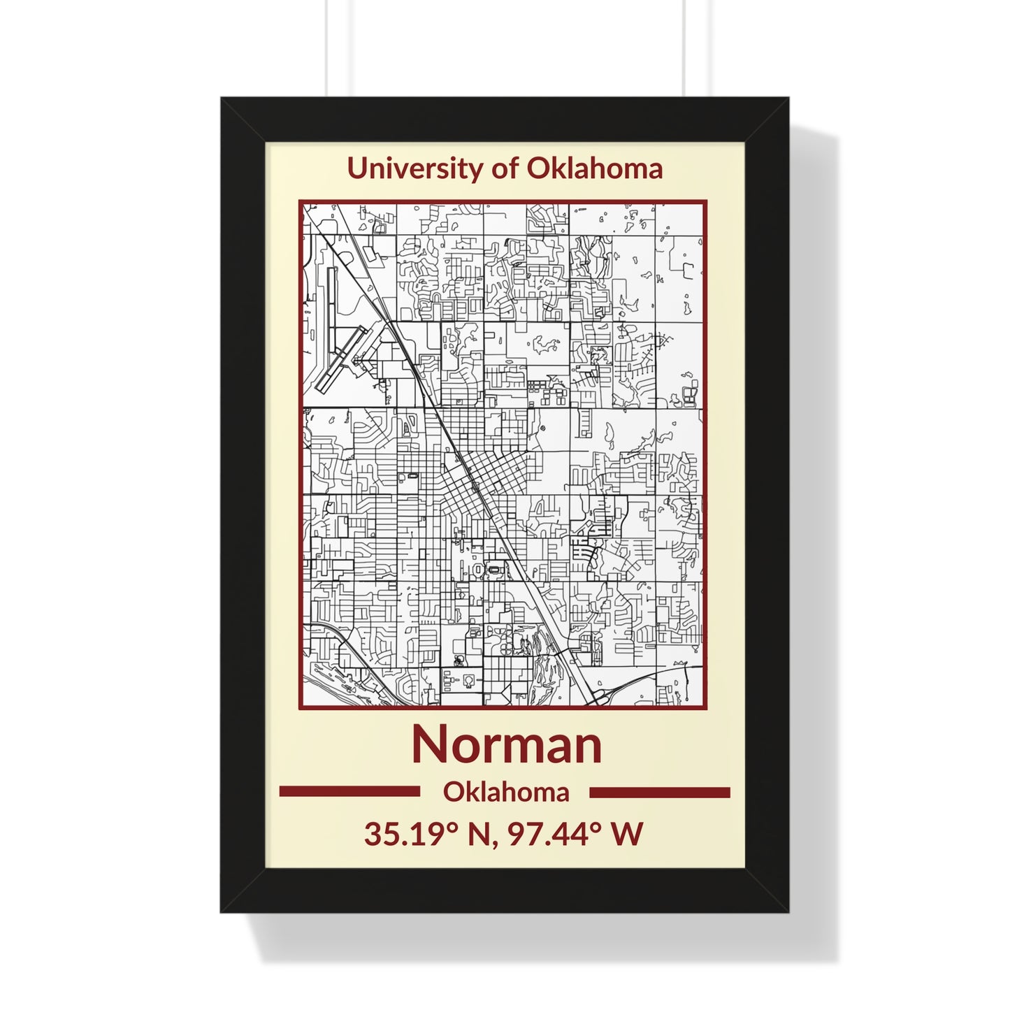 Map of Norman, Oklahoma Poster (Team Colors)