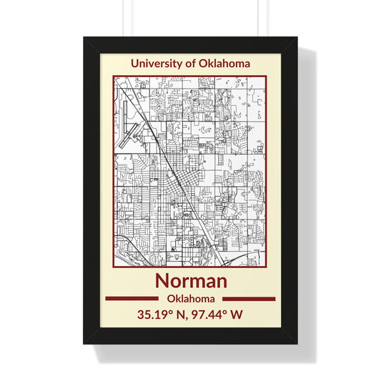 Map of Norman, Oklahoma Poster (Team Colors)