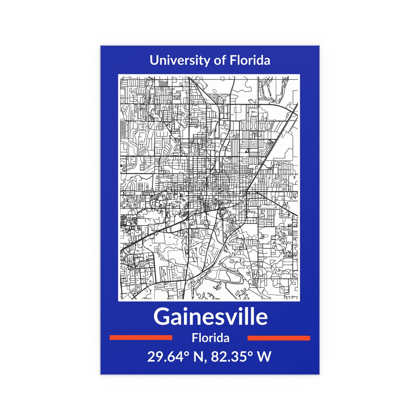 Map of Gainesville, Florida Poster no Frame (Team Colors)