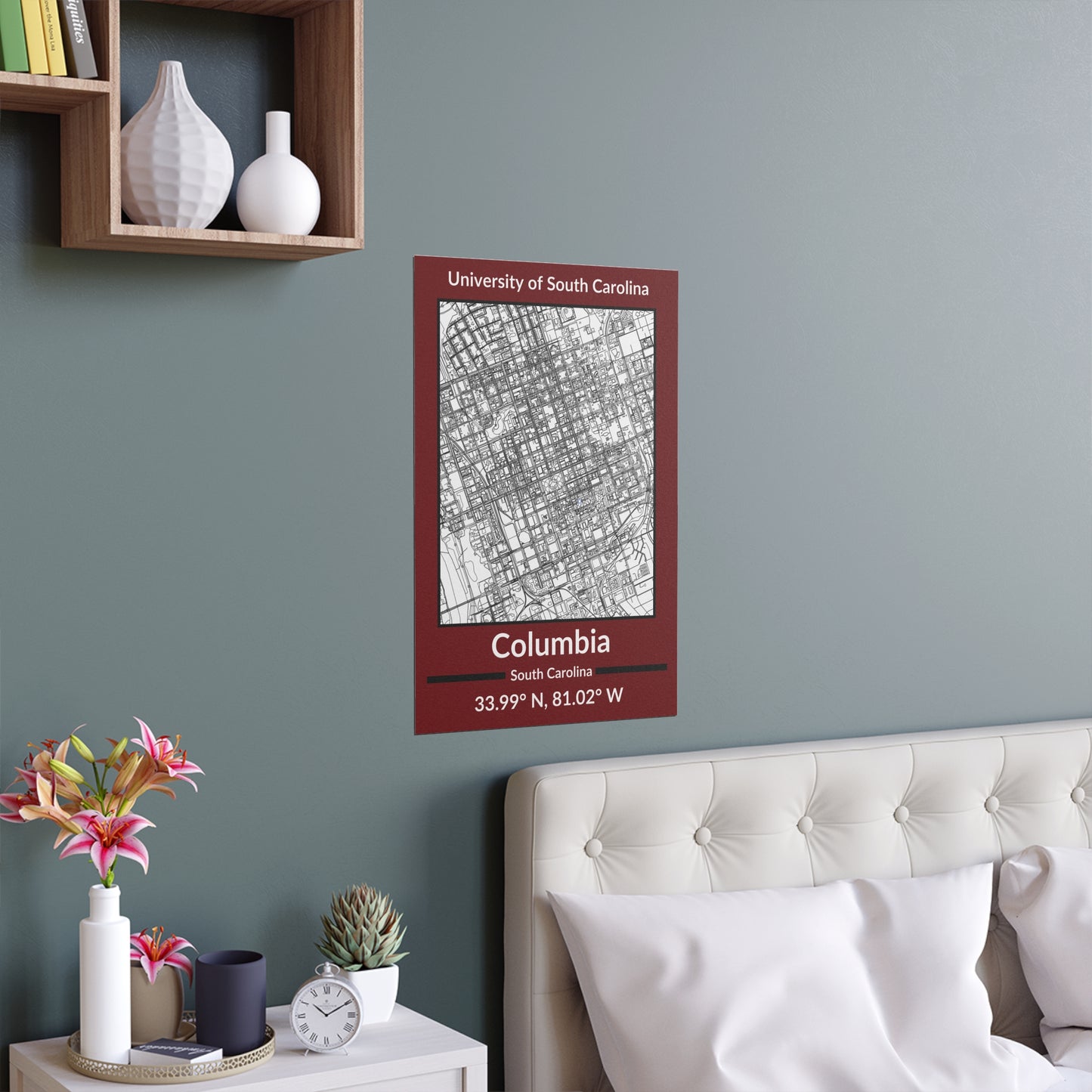 Map of Columbia, South Carolina Poster no Frame (Team Colors)