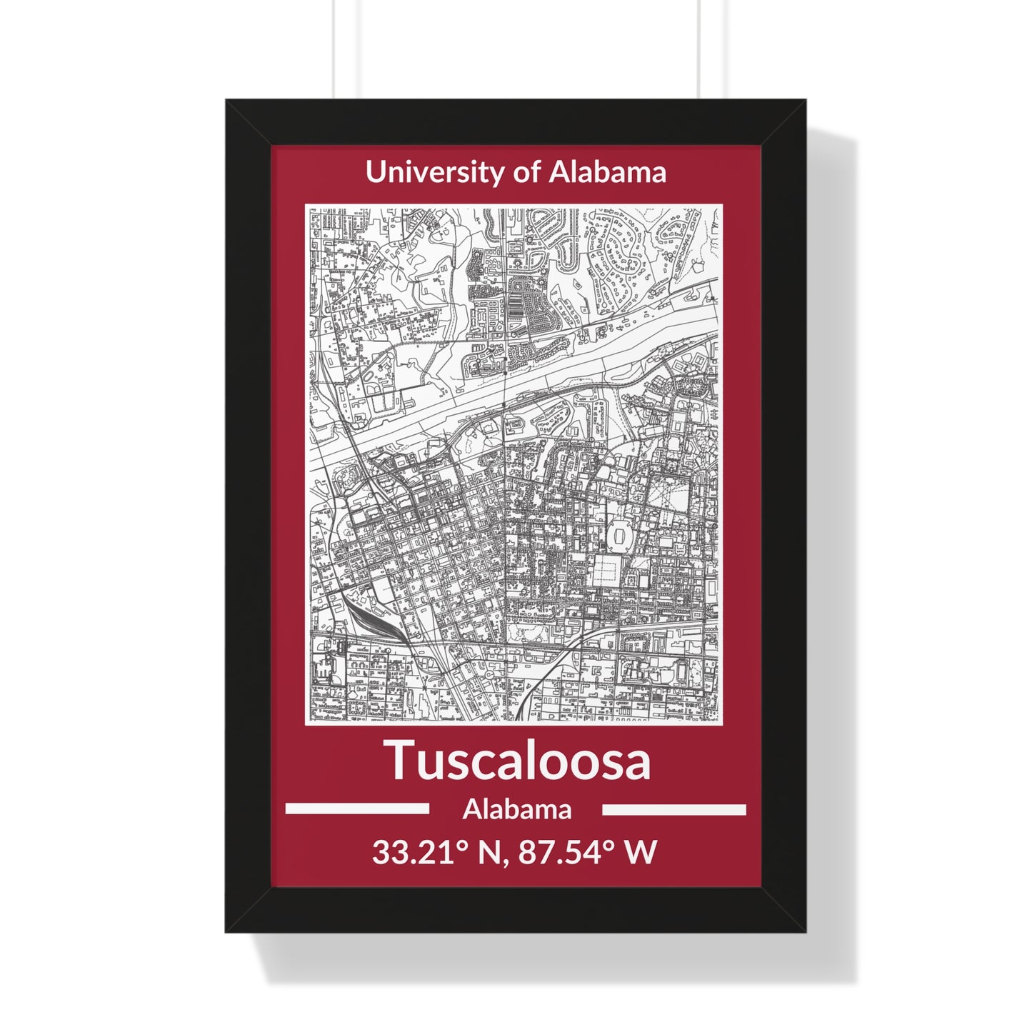 Map of Tuscaloosa, Alabama Poster (Team Colors)