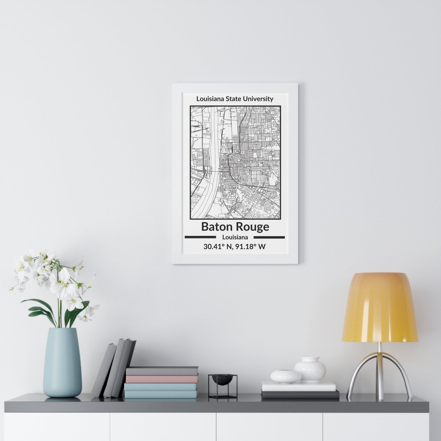 Map of Baton Rouge, Louisiana Poster (Black and White)