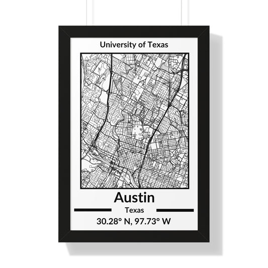 Map of Austin, Texas Poster (Black and White)