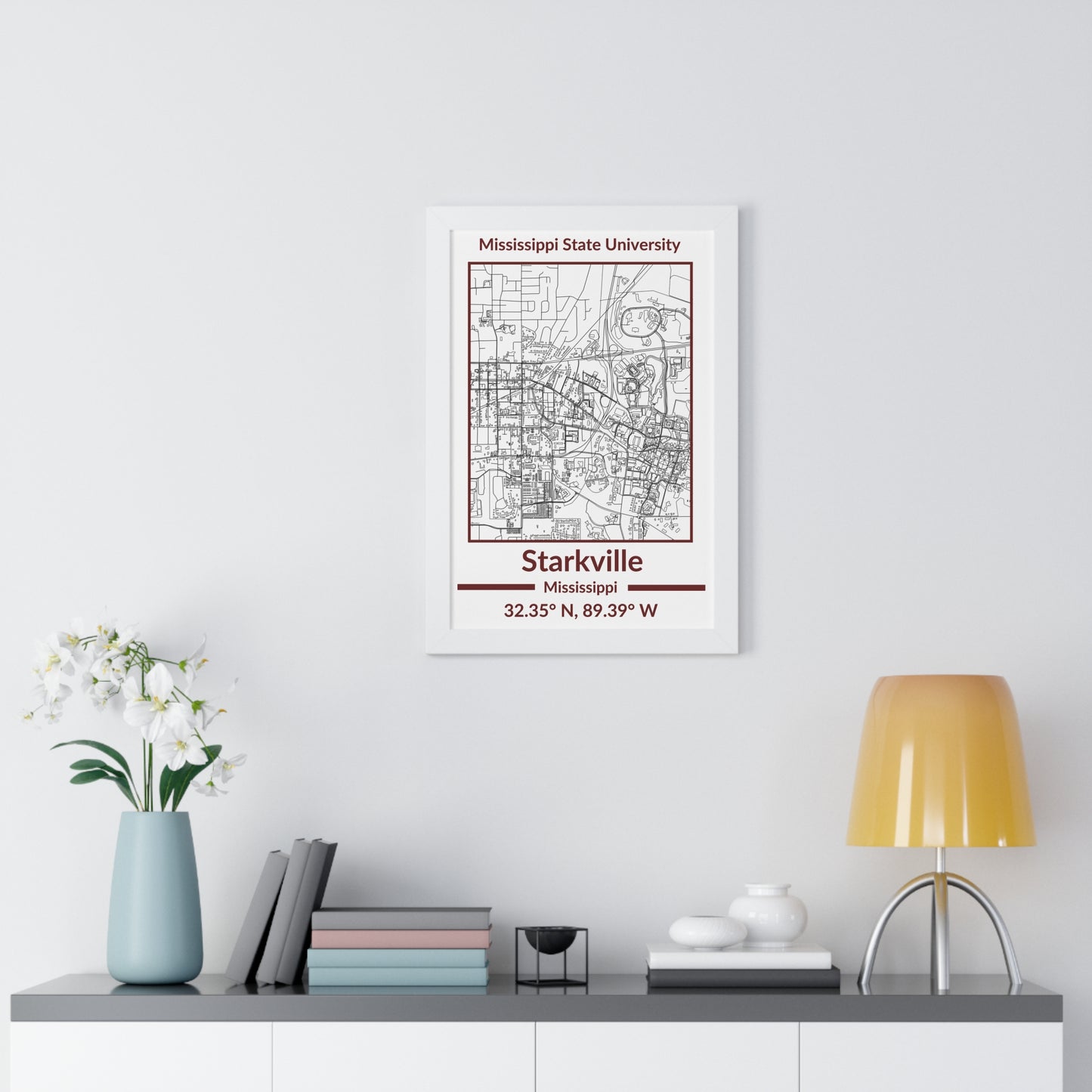 Map of Starkville, Mississippi Poster (Team Colors)