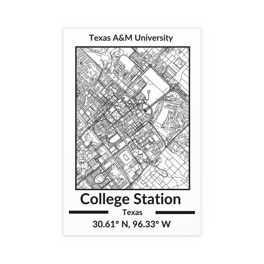 Map of College Station, Texas Poster no Frame (Black and White)