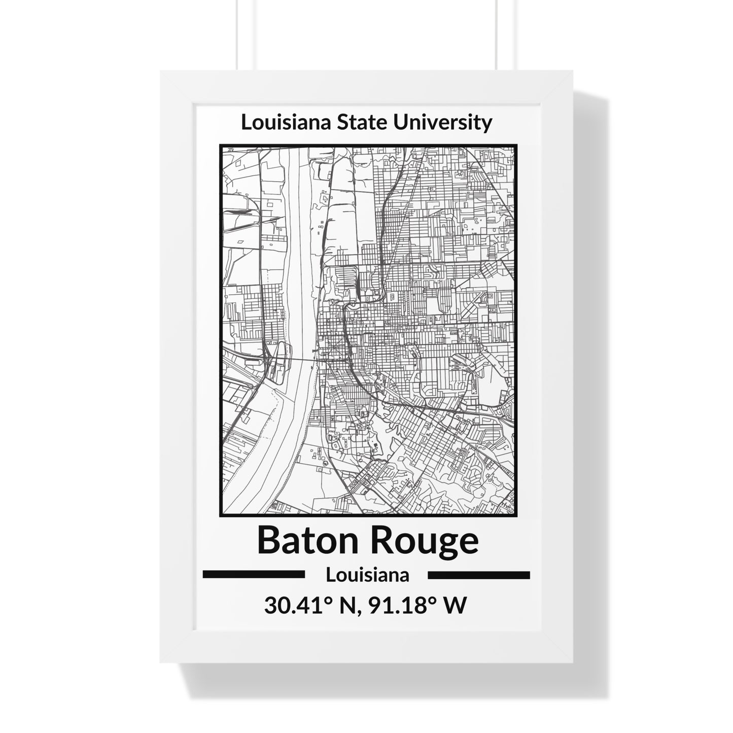 Map of Baton Rouge, Louisiana Poster (Black and White)