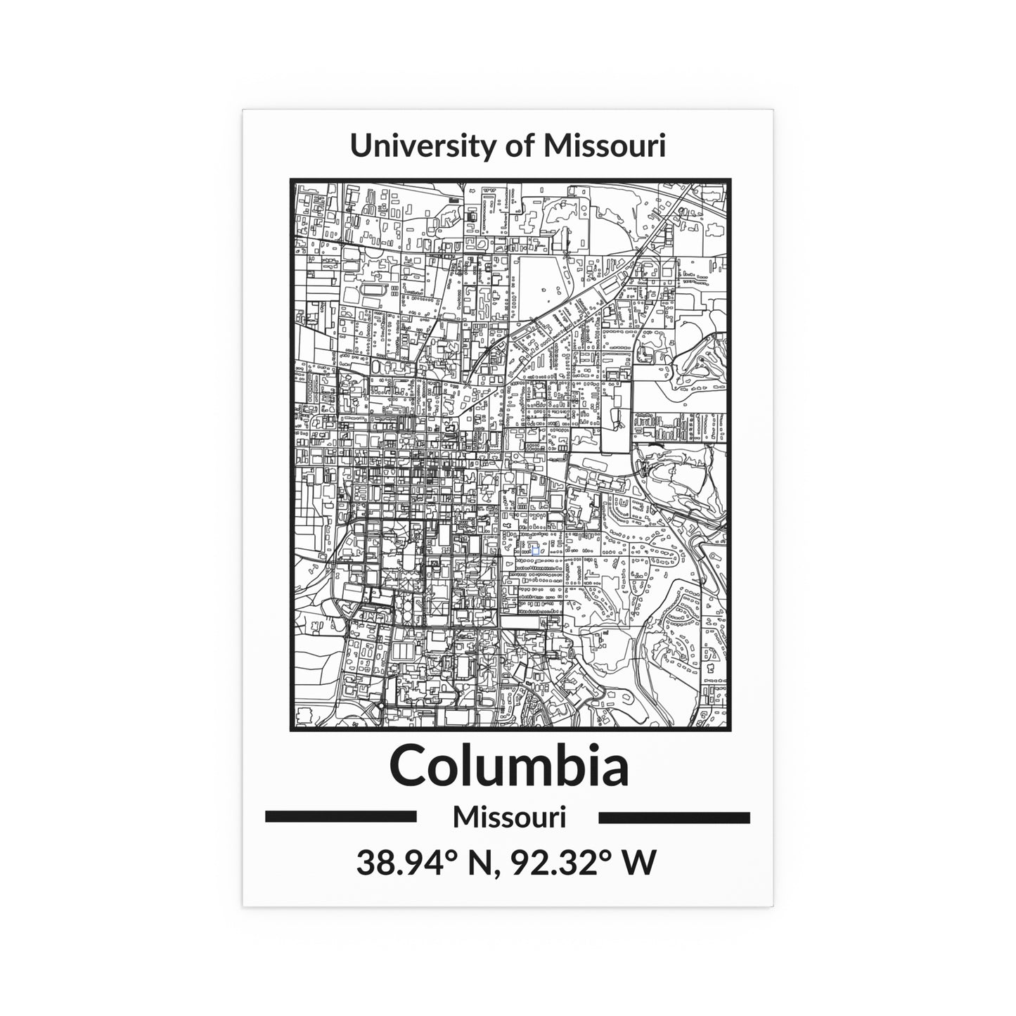 Map of Columbia, Missouri Poster no Frame (Black and White)