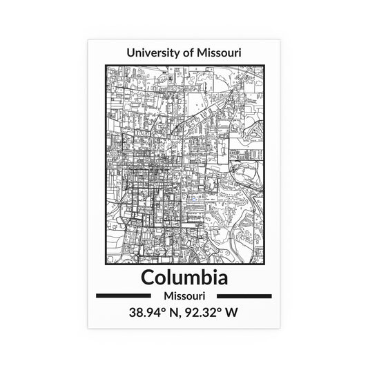 Map of Columbia, Missouri Poster no Frame (Black and White)