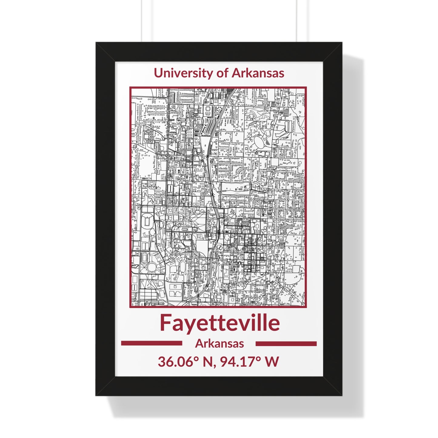 Map of Fayetteville, Arkansas Poster (Team Colors)