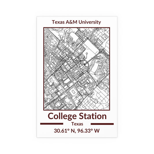 Map of College Station, Texas Poster no Frame (Team Colors)